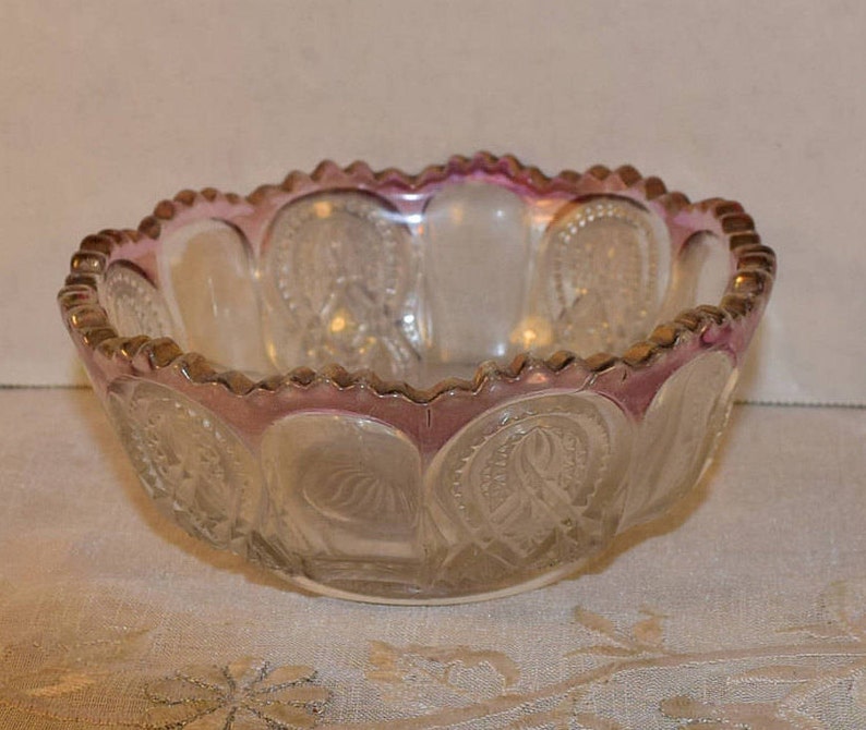 Cranberry Crested Clear Glass Bowl Vintage Sawtooth Edge Fruit Etsy