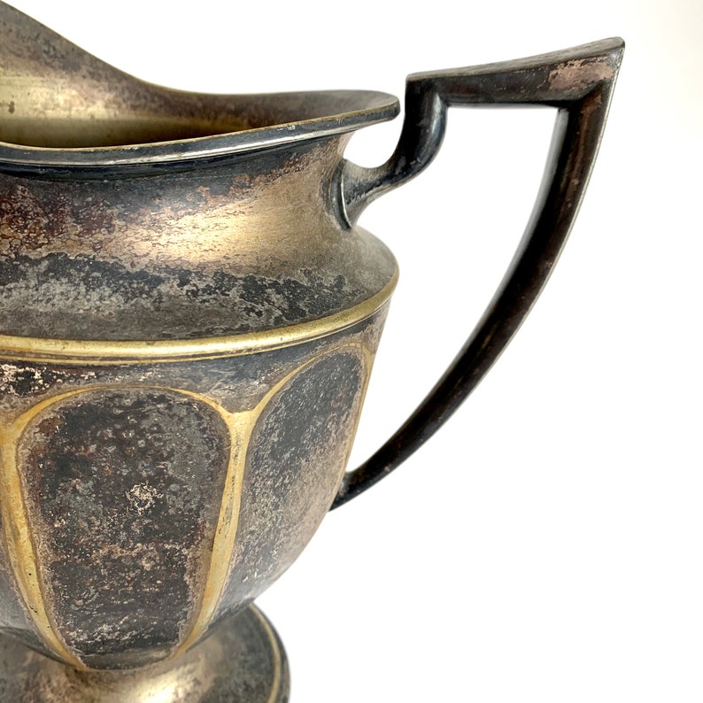 Vintage Metal Pitcher Handled Faceted Brass Patina Trophy Style Pitcher