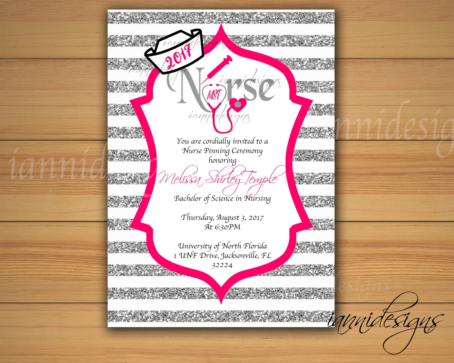 Nurse Pinning Ceremony Invitation Glitter & Stripes Etsy
