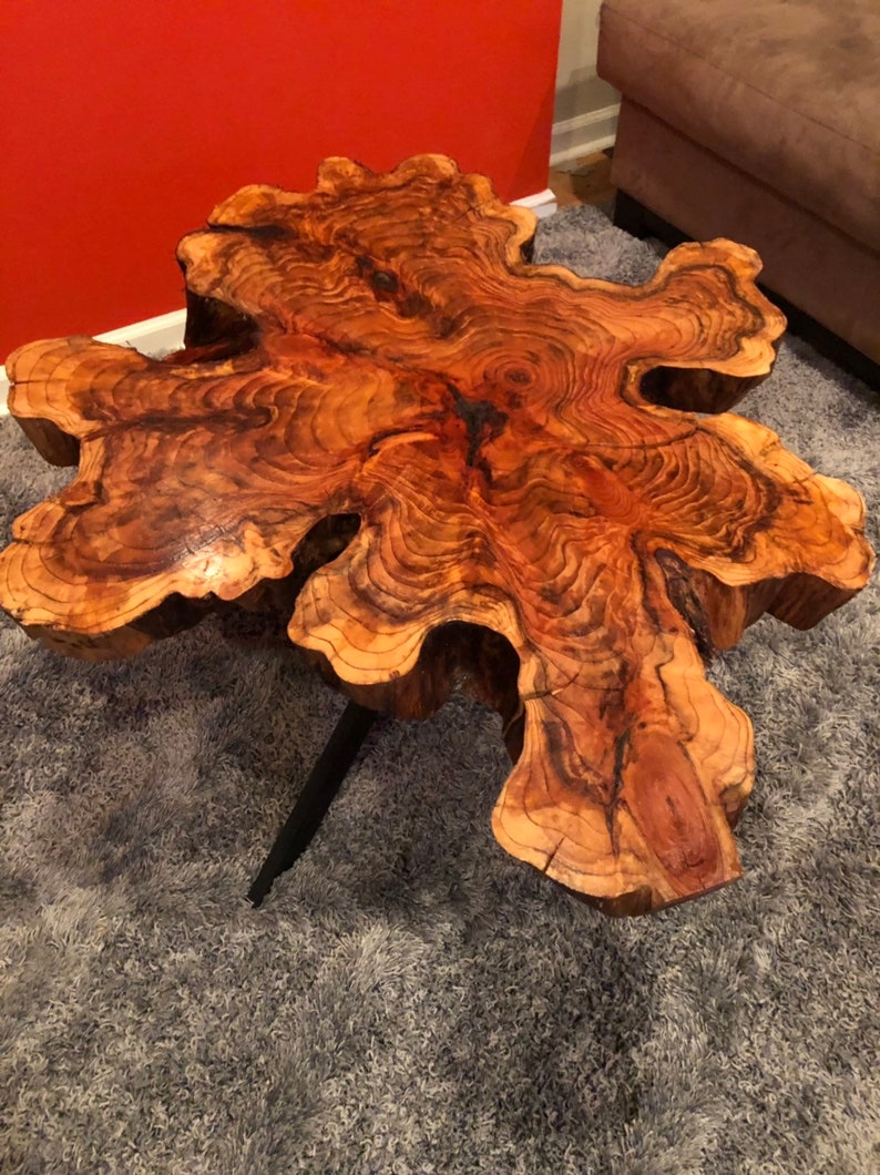 Live Edge Cypress Coffee Table w modern black wooden base Etsy