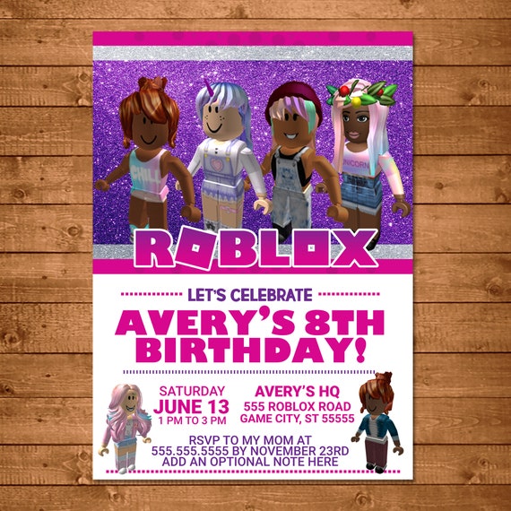 Girl Roblox Birthday Invitation Pink Roblox Invite Roblox Etsy - tos hq roblox