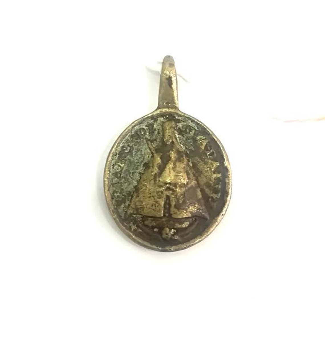 Antique 16th or 17th Century Virgin and Holy Bronze Medal image 0