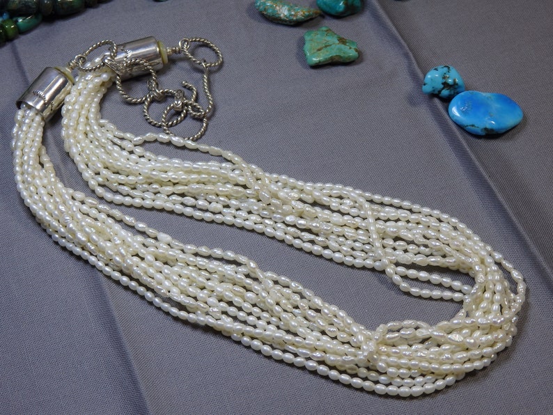 NAVAJO Handcrafted Freshwater PEARLS STERLING Silver 19-22 Adjustable Necklace