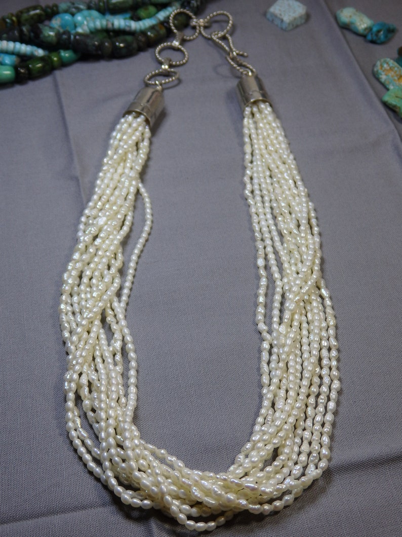 NAVAJO Handcrafted Freshwater PEARLS STERLING Silver 19-22 Adjustable Necklace