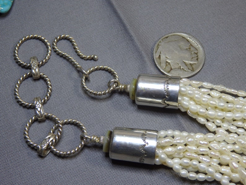 NAVAJO Handcrafted Freshwater PEARLS STERLING Silver 19-22 Adjustable Necklace