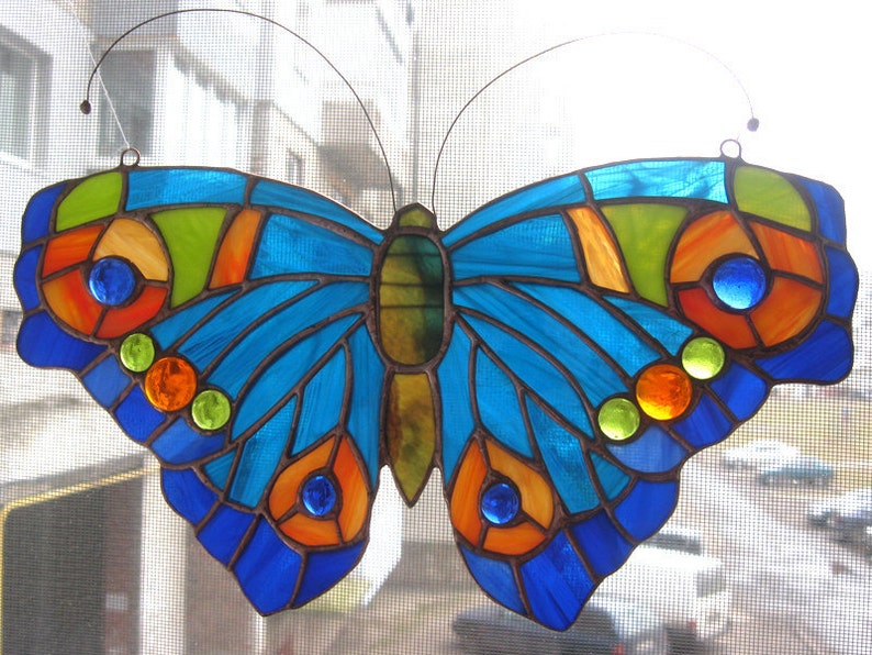 Stained glass large butterfly Suncatcher insect ornament Etsy