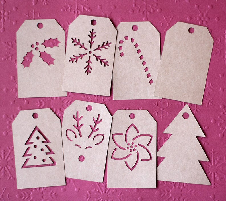 Set of 8 Christmas SVG Gift Tags Christmas Tree Snowflake