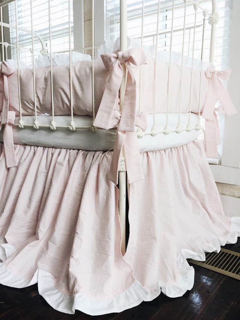 Ruffle Crib Bedding Set for Girls Pink Crib Bumpers Ruffled Etsy