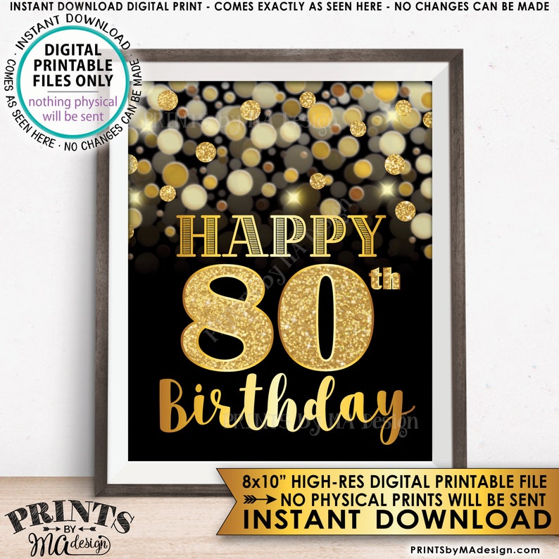 80th Birthday Sign Happy Birthday 80 Golden Birthday Card Etsy