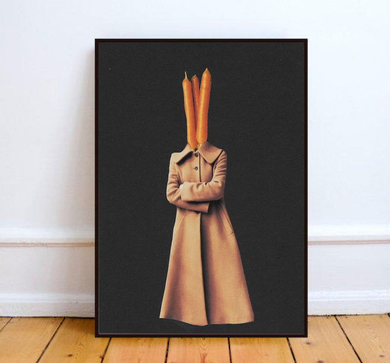 paper collage art surreal collage art food art I don/'t carrot all. mixed media collage food print Minimalist art carrot wall art