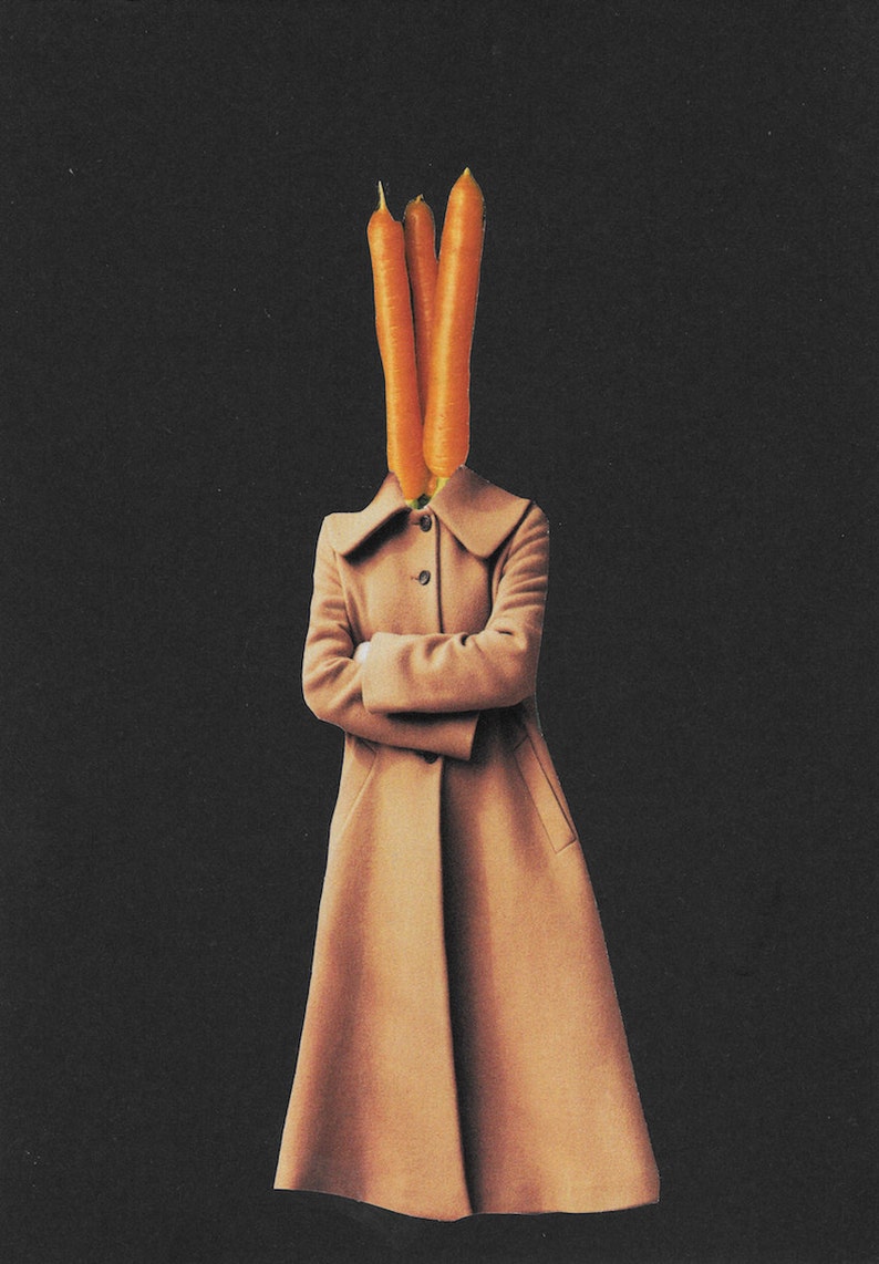 paper collage art surreal collage art food art I don/'t carrot all. mixed media collage food print Minimalist art carrot wall art