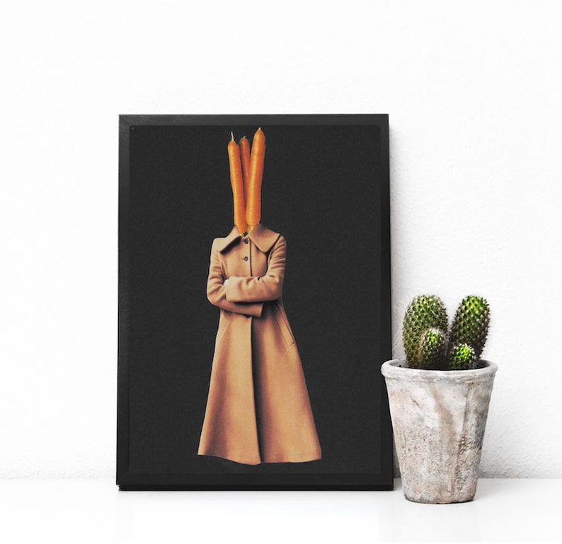 paper collage art surreal collage art food art I don/'t carrot all. mixed media collage food print Minimalist art carrot wall art