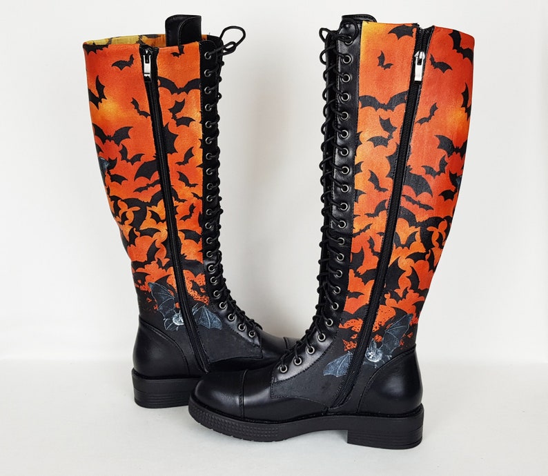 Halloween halloween boots bats goth shoe knee high boot | Etsy