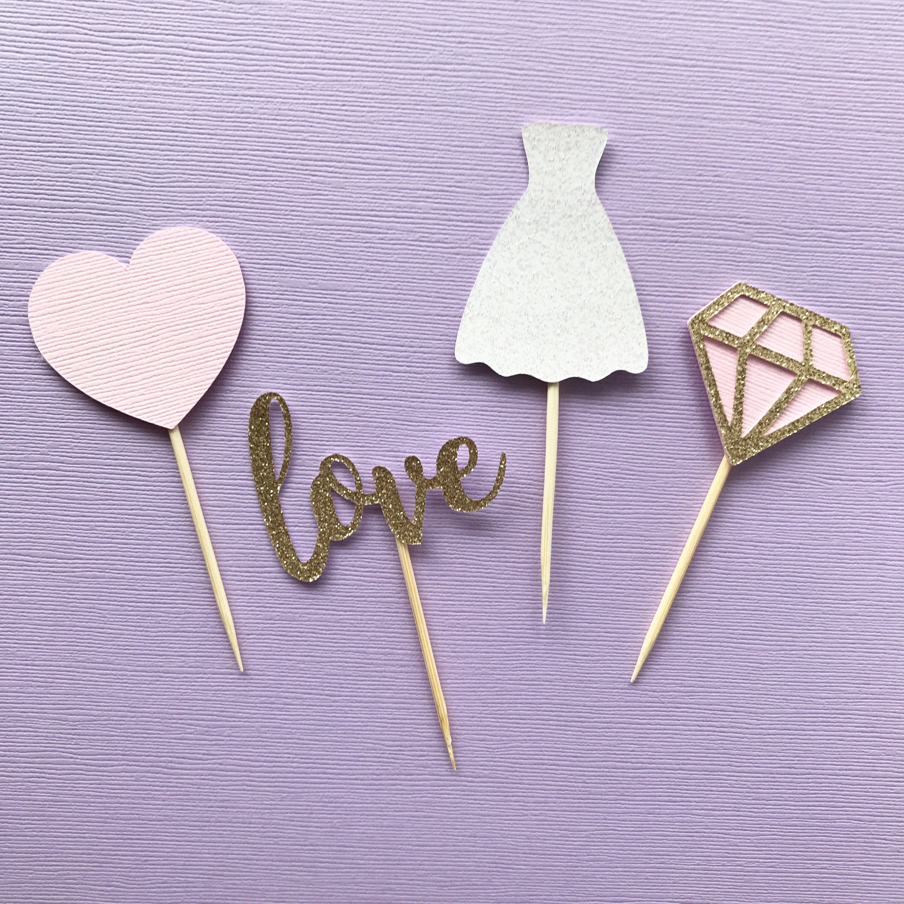Wedding Cupcake Toppers Bridal Shower Engagement Party Decor Etsy