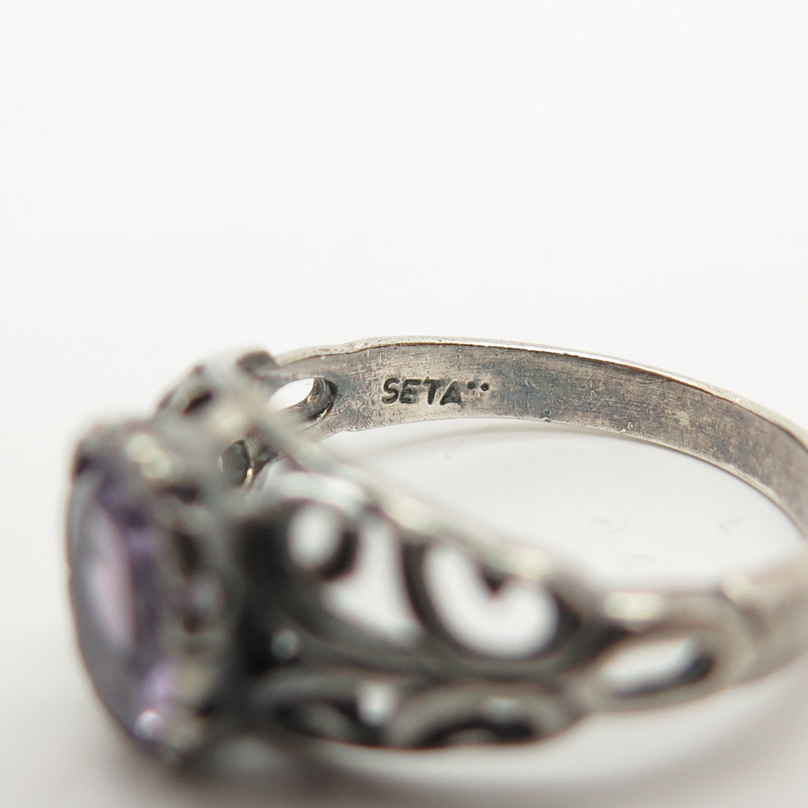 925 Sterling Silver Vintage Seta Real Amethyst Gemstone Ring Etsy