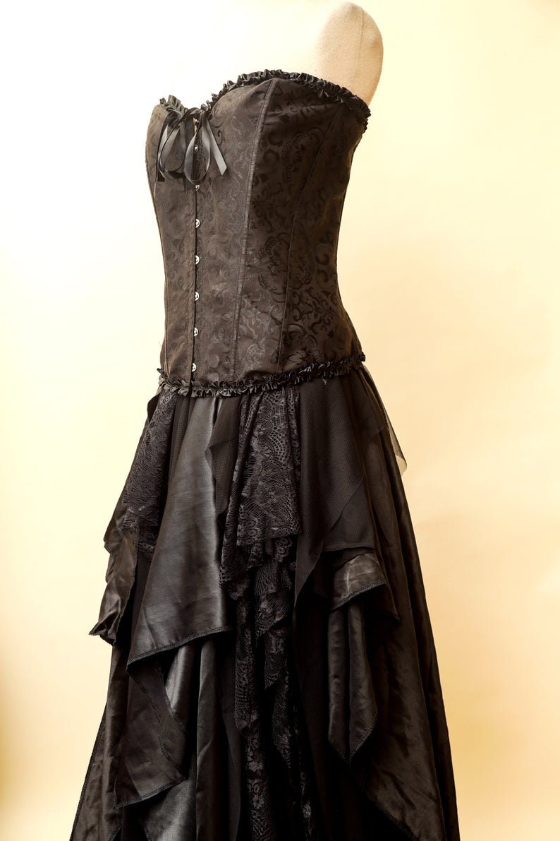 Gothic Faerie Gown Black Satin Lace Dress Boned Corset | Etsy