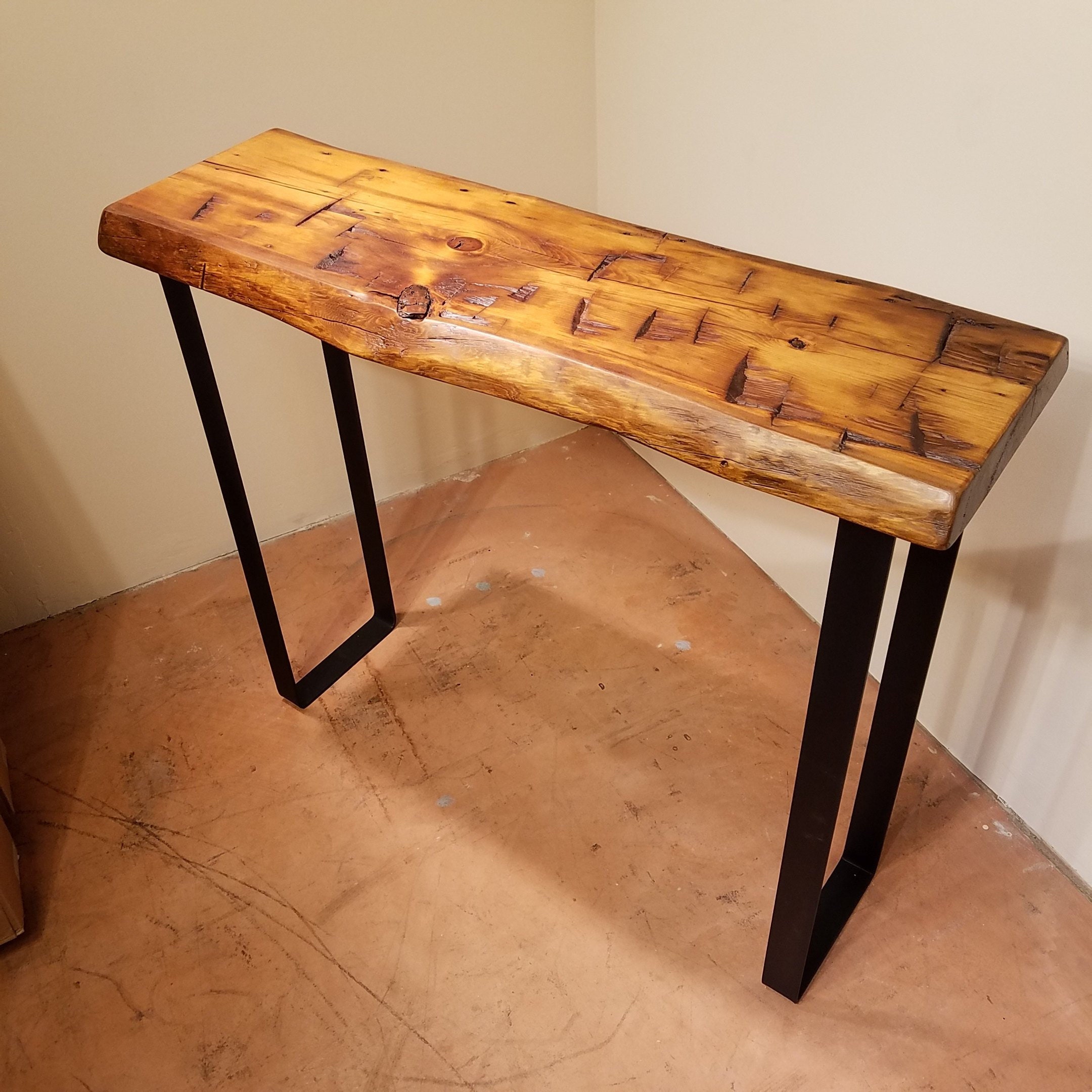 Sofa Table with Modern Steel Legs Reclaimed wood Console Etsy