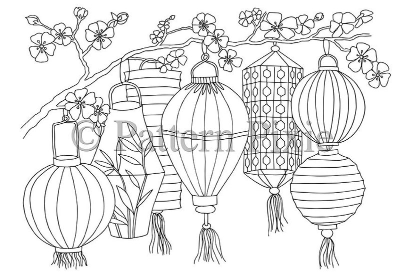 Adult Colouring Page Chinese Lanterns | Etsy