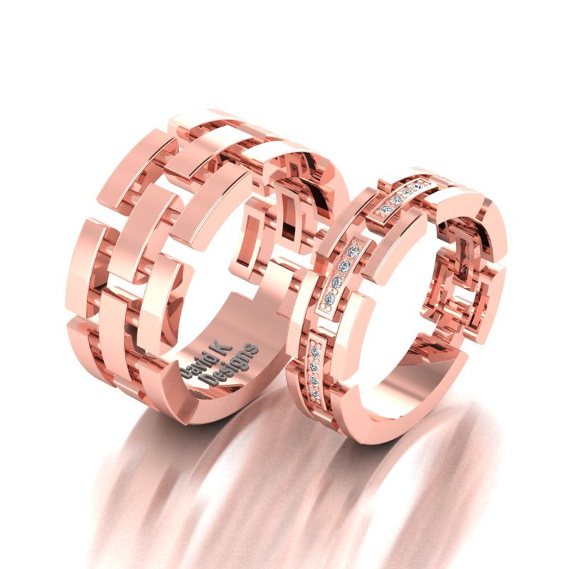 Modern 14K Rose Gold Wedding Band Set For Him And Her Etsy   Il 1140xN.1622860274 3kgs 