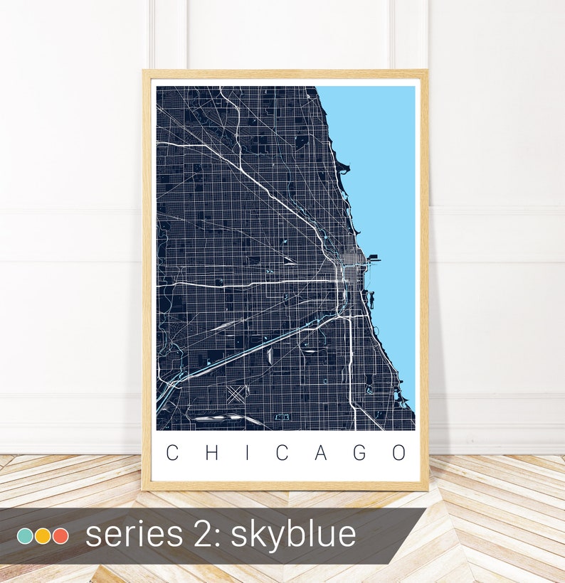 Chicago Map Art Print Map of Chicago IL Map Art City Etsy
