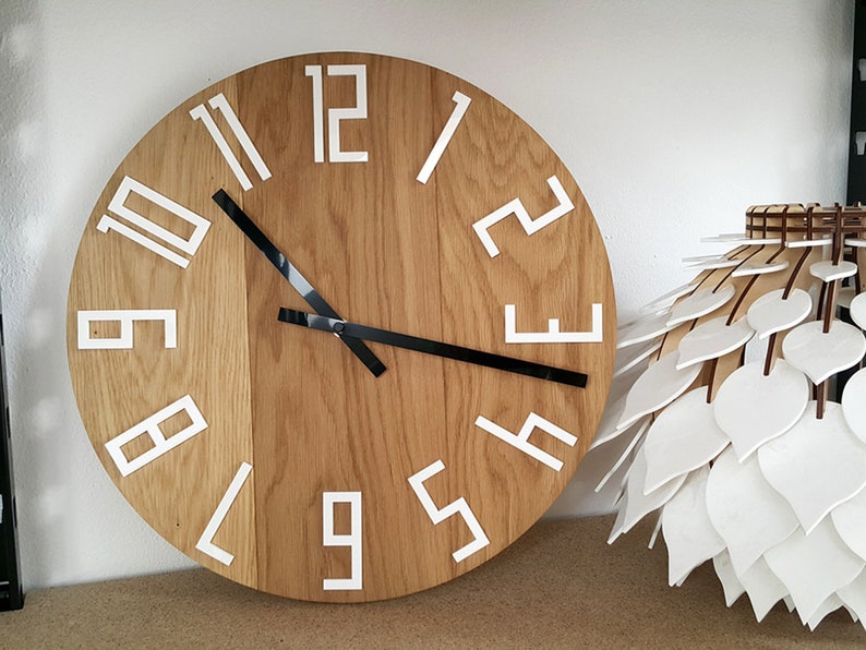 Schön Große Wanduhr Eiche Große Wanduhr Holz Wanduhr Eiche 16 Zoll Weiß&Schwarz