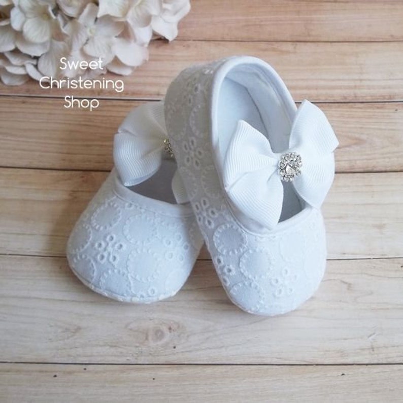 Christening Shoes Baby Girl and Headband White Eyelet Lace Christening Shoes Baby Girl and Headband White Eyelet Lace