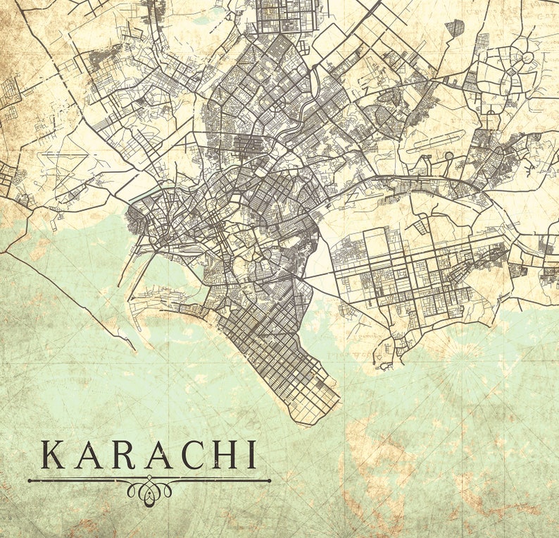 KARACHI Canvas Print Pakistan Vintage map Karachi Sindh wall Etsy