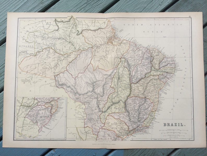 1882 Brazil Large Original Antique Map 15 x 22 inches Home | Etsy