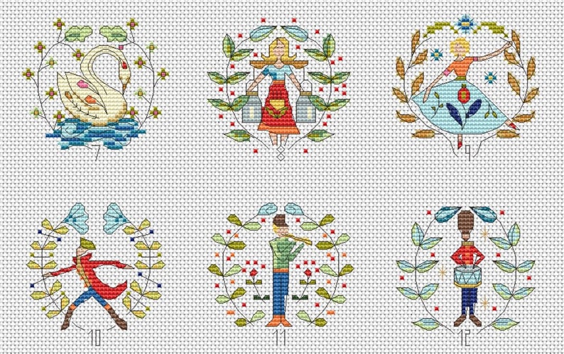 12 DAYS of CHRISTMAS PDF Cross stitch chart / pattern | Etsy