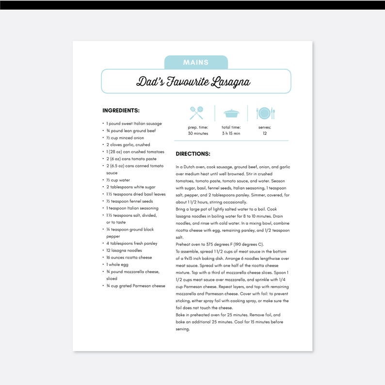 Editable Recipe Pages Template Apple Pages Microsoft Word Etsy