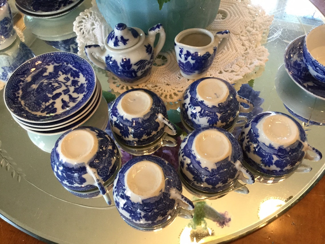 blue willow childs tea set