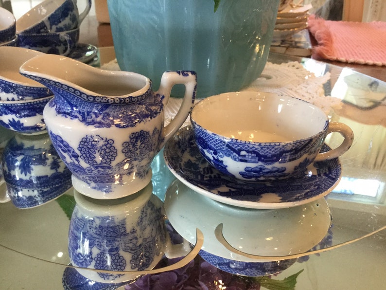 blue willow childs tea set