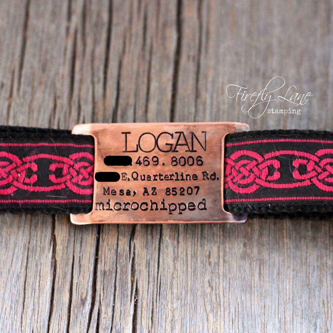 Hand stamped antiqued copper dog collar slide ID tag for 1 Etsy