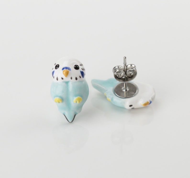 Ceramic Parakeet stud earrings Parrot Earrings budgie jewelry | Etsy