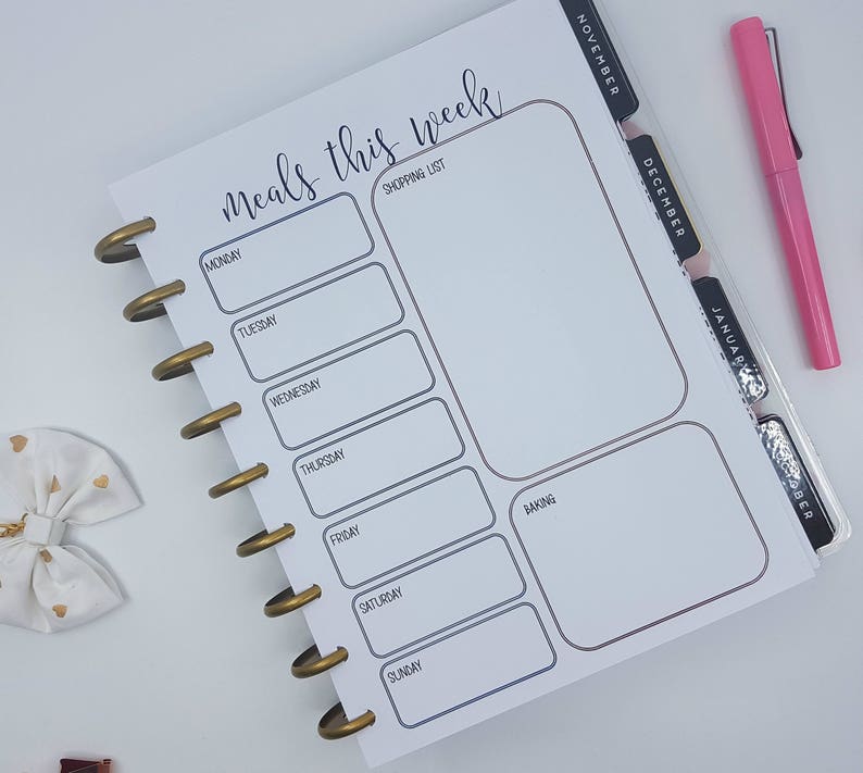 Classic Happy Planner Inserts Meal Planner And Shopping List Etsy