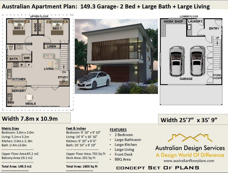 2 Bedroom garage apartment plans no 149.3 Living Area 65.1 | Etsy