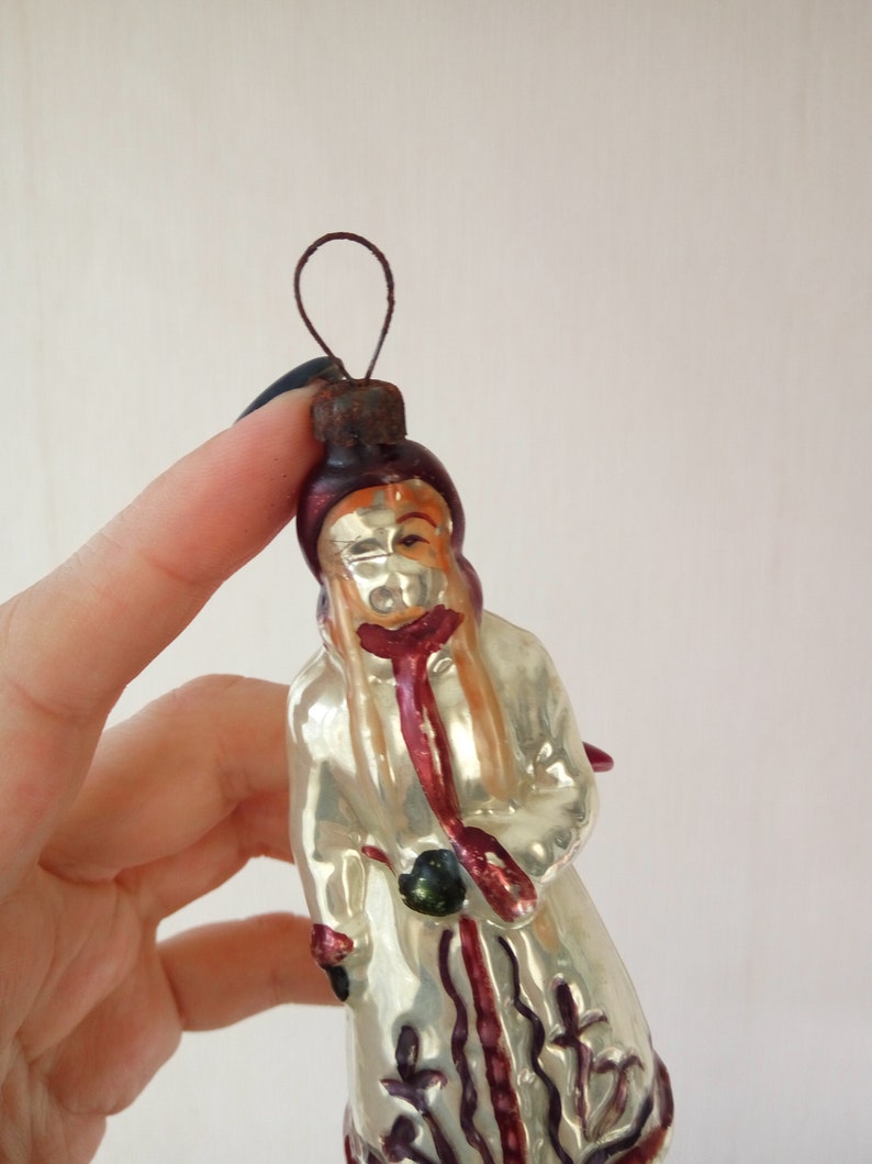Snow maiden glass Christmas ornament vintage soviet retro New Year tree decorations bright and shiny mercury glass