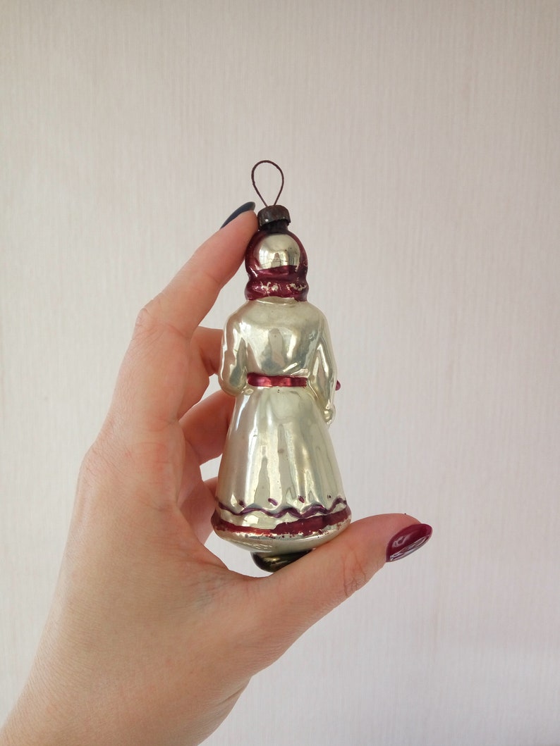 Snow maiden glass Christmas ornament vintage soviet retro New Year tree decorations bright and shiny mercury glass