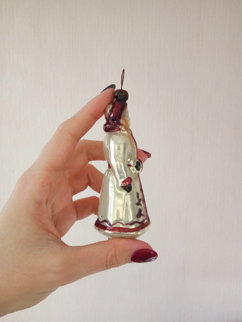 Snow maiden glass Christmas ornament vintage soviet retro New Year tree decorations bright and shiny mercury glass