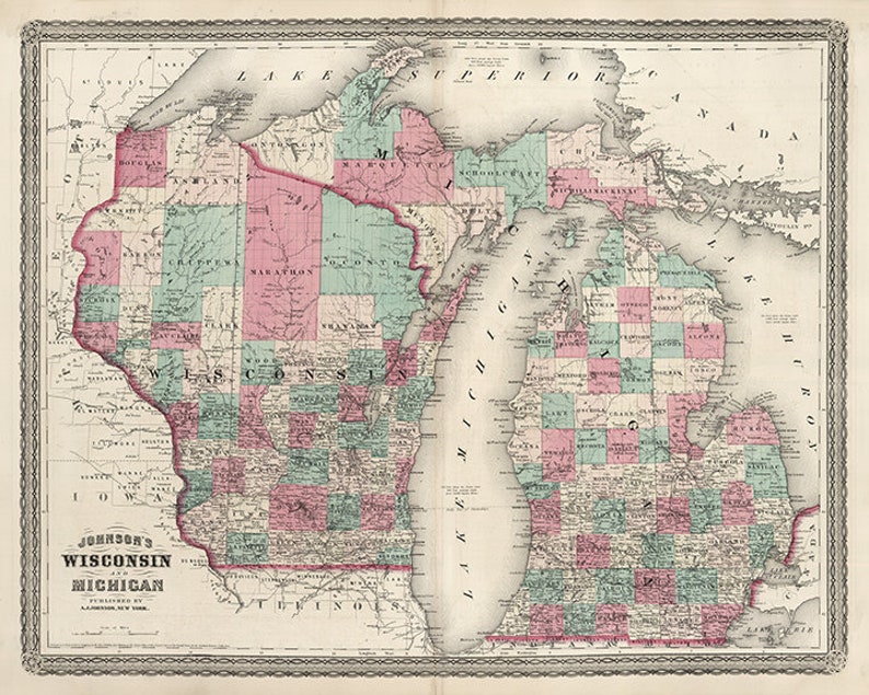 Map of the Wisconsin Lake Superior and Upper Peninsula 1864. | Etsy