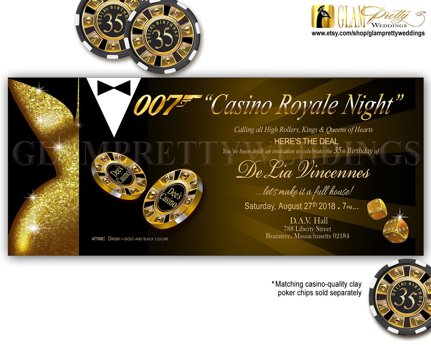 Casino Royale 007 Secret Agent Birthday Invitation Black & Etsy