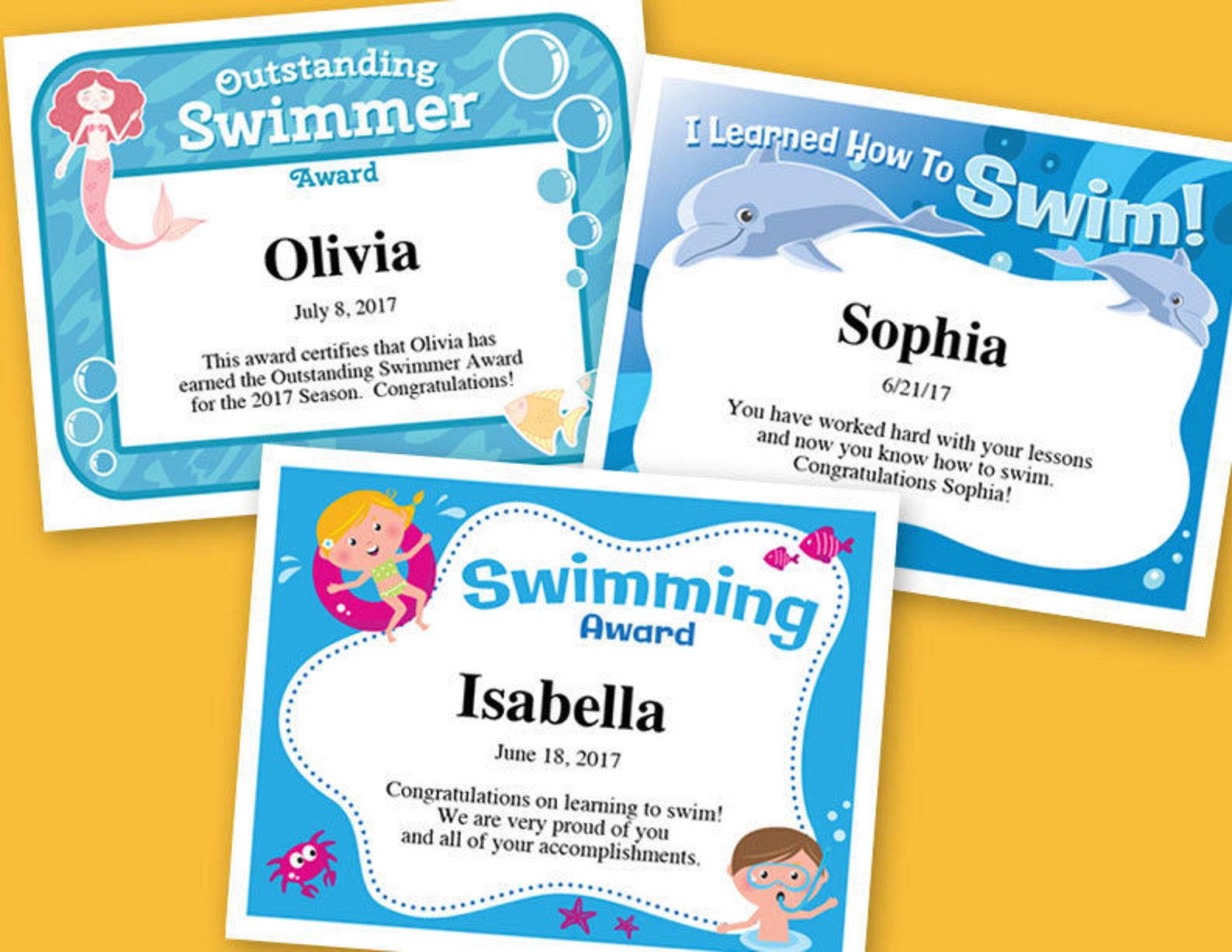 Swimming Certificate Pack child certificate kid certificate Etsy