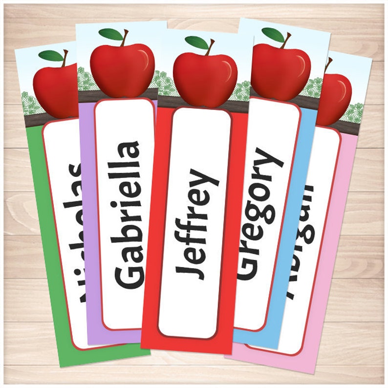 printable personalized apple bookmarks colorful with red