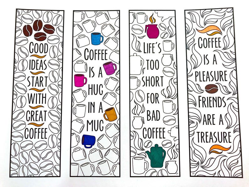 coffee quote bookmarks pdf zentangle coloring page etsy