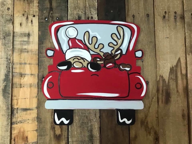 Christmas truck with Santa Door Hanger DIY Unfinished Wooden | Etsy