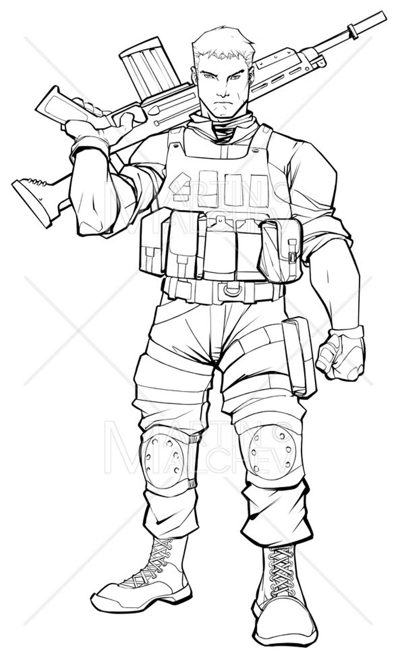Marine Soldier Drawings Sketch Coloring Page