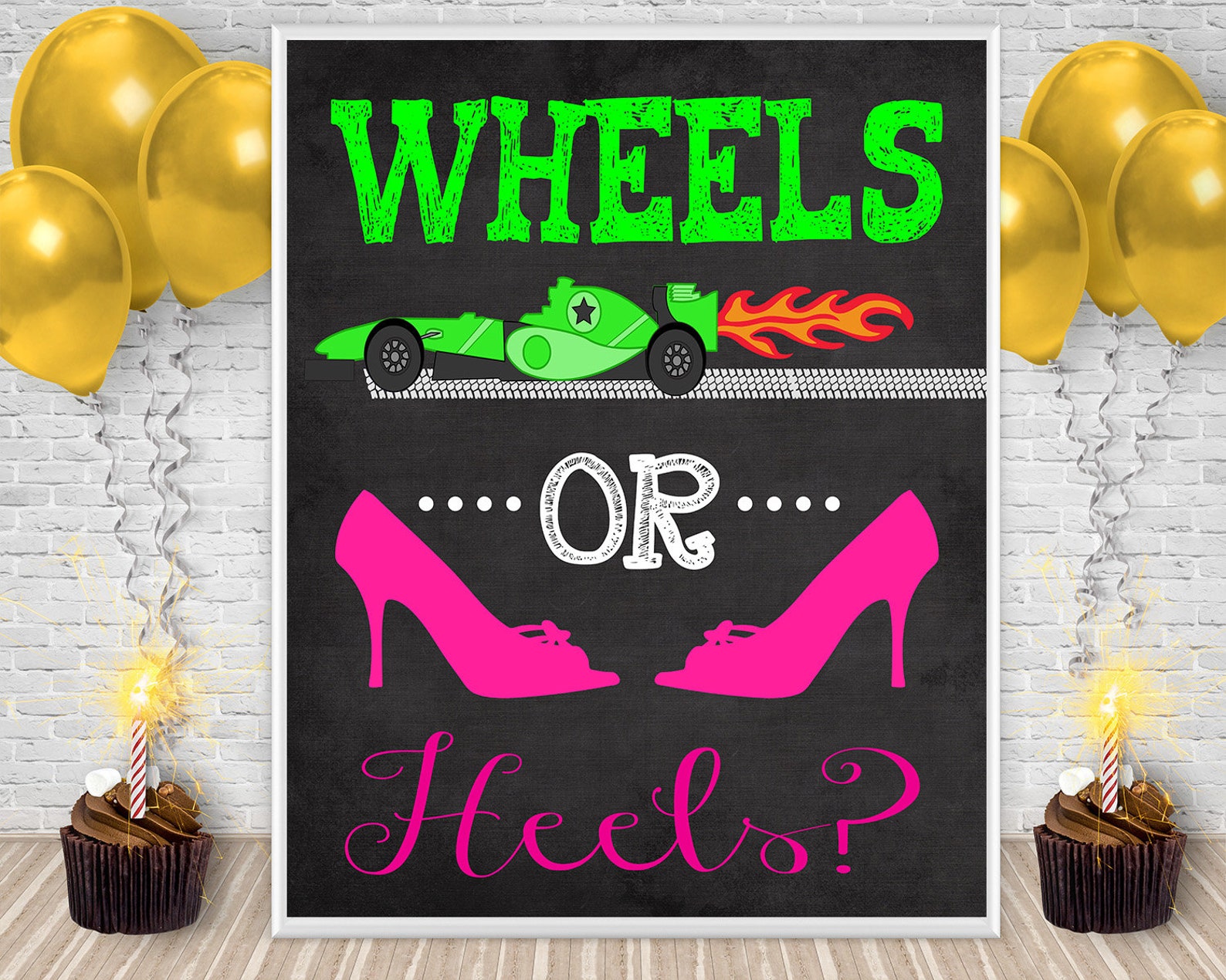 Wheels or heels gender reveal party gender reveal chalkboard Etsy