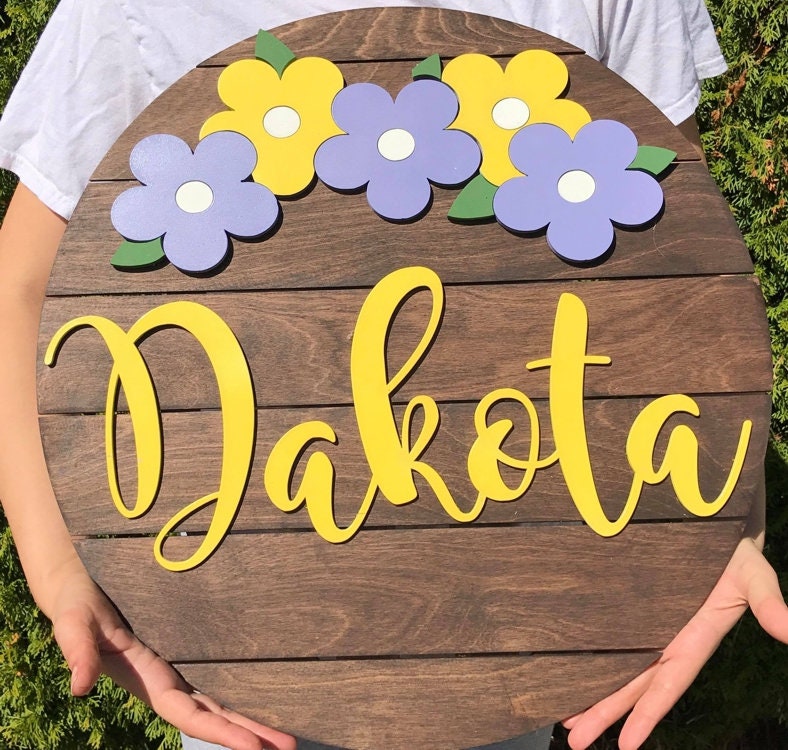Flower Circle Nursery sign Pallet Name sign Floral Nursery Etsy
