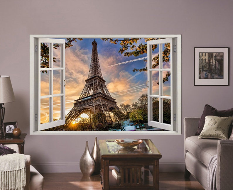 3D Wandaufkleber Fenster Blick auf den Eiffelturm / Etsy