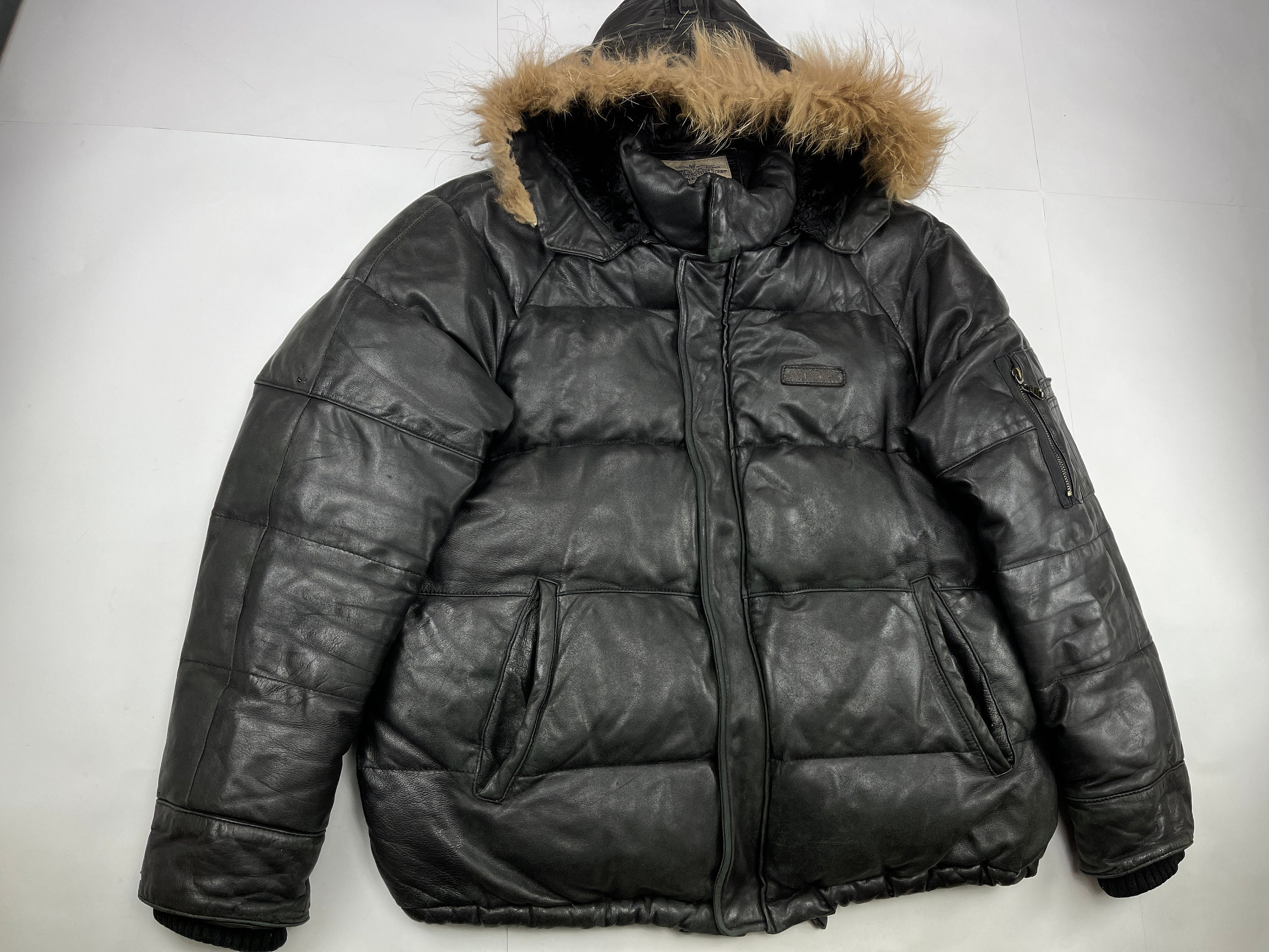 AVIREX leather jacket black vintage coat 90s hip hop | Etsy